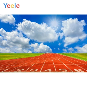 

Yeele Blue Sky White Clouds Track and Field Sport Boy Photography Backgrounds Customized Photographic Backdrops for Photo Studio