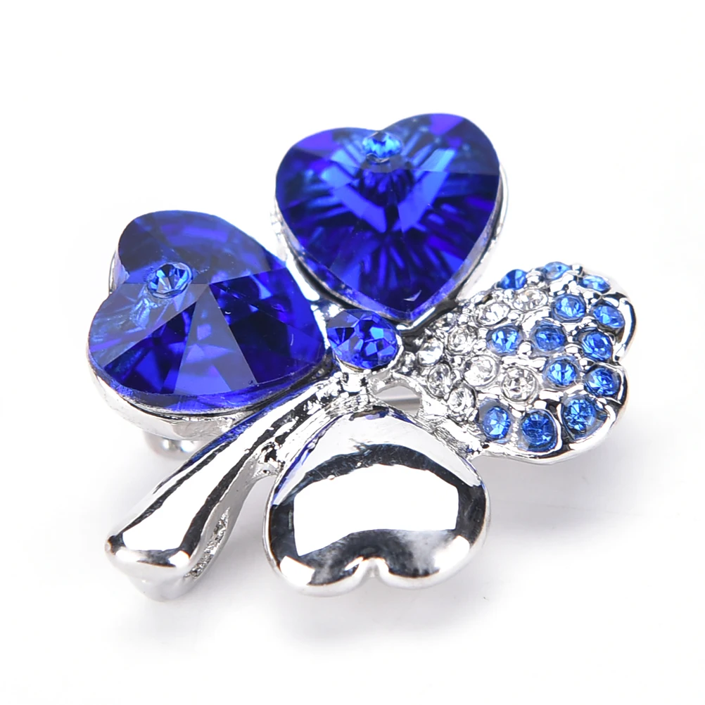 

Sweet Lucky Four Leaf Clover Shape Crystal Cloth Pin Brooch Breastpin