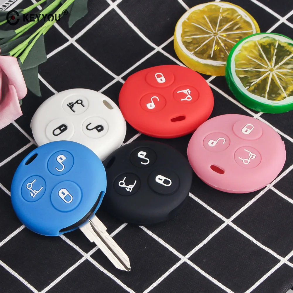 

KEYYOU 3 Button Rubber Silicone Car Key Cover Case For Mercedes Benz Smart City Fortwo Roadster Car Styling Key Holder Cover