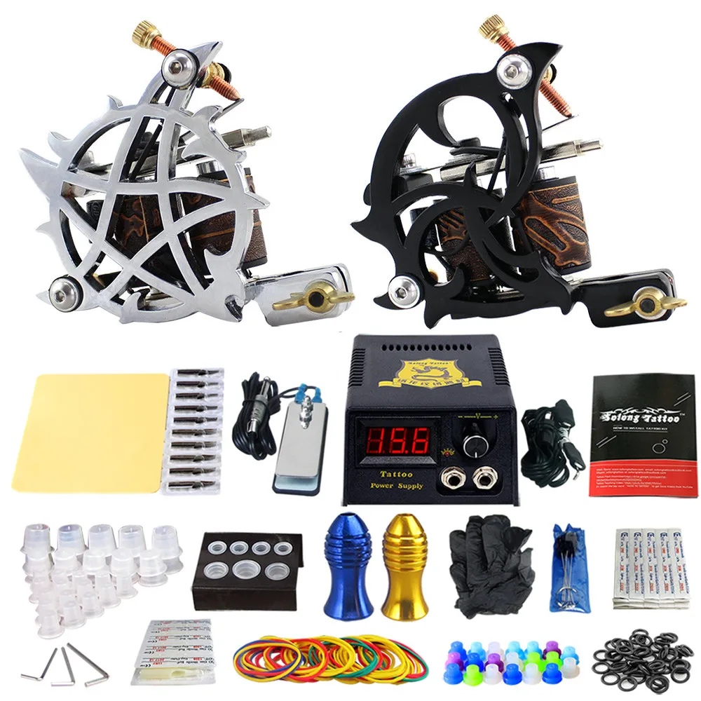 

Solong tatoo machine gun Kits Tattoo Machine Set Power Supply Foot Pedal Needles Grips Body Arts Tattoo Supplies TK202-13