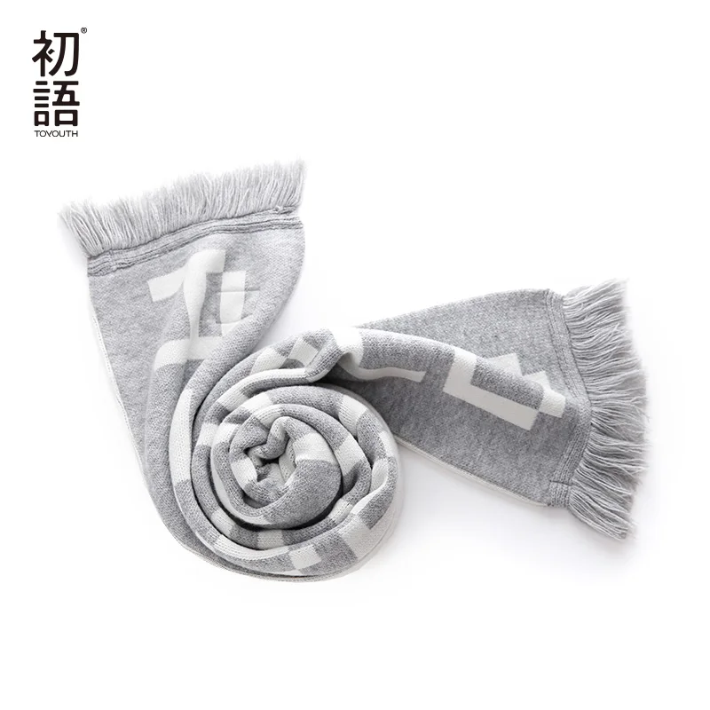 Toyouth, зимний длинный шарф, Повседневный, серый, белый, с буквенным принтом, контрастный цвет, Женский вязаный шарф, двухцветный, аксессуары