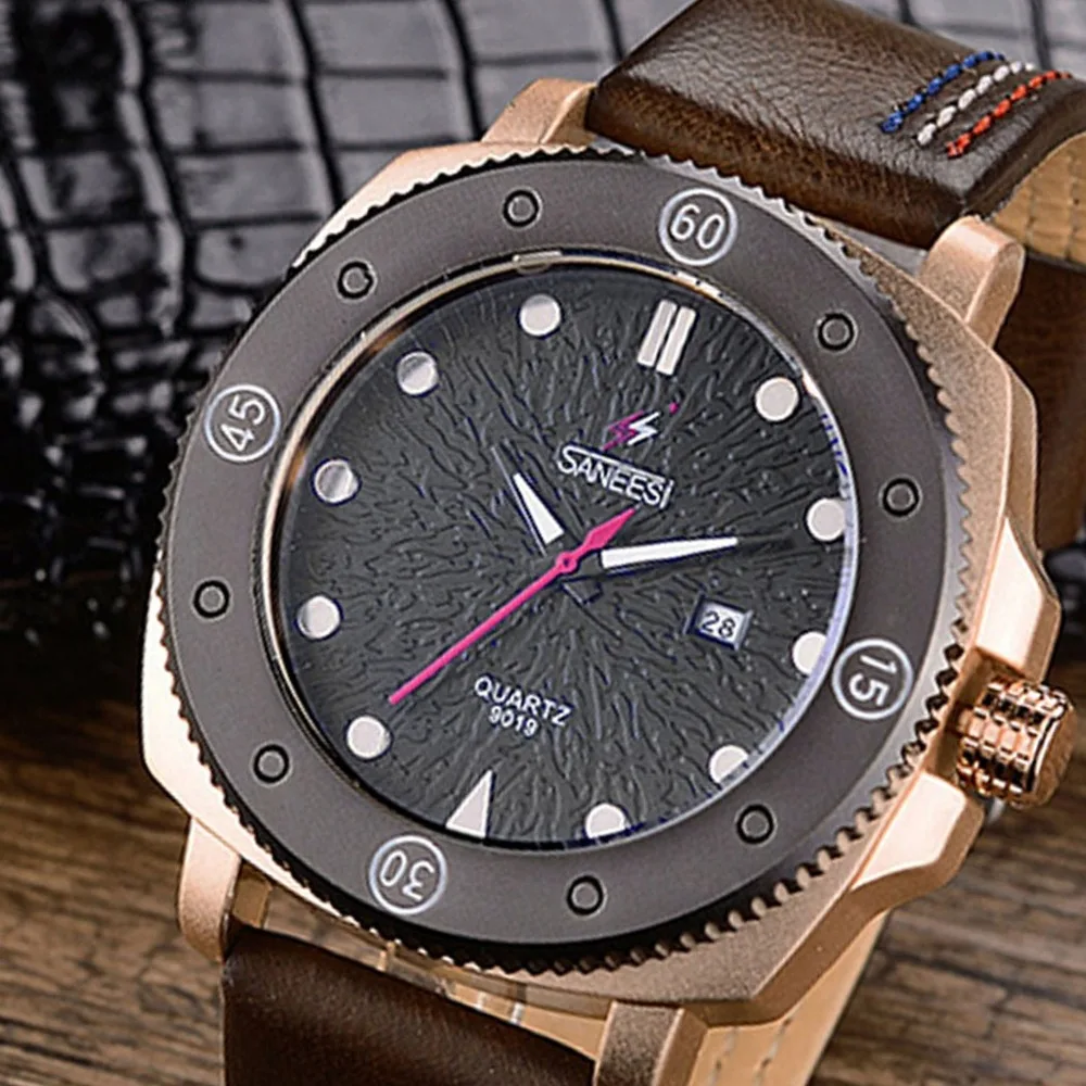 

SANEESI Gent's Leather Watch Men Casual and Fashion Quartz Watchs Luxury With Japanese Movement 9019