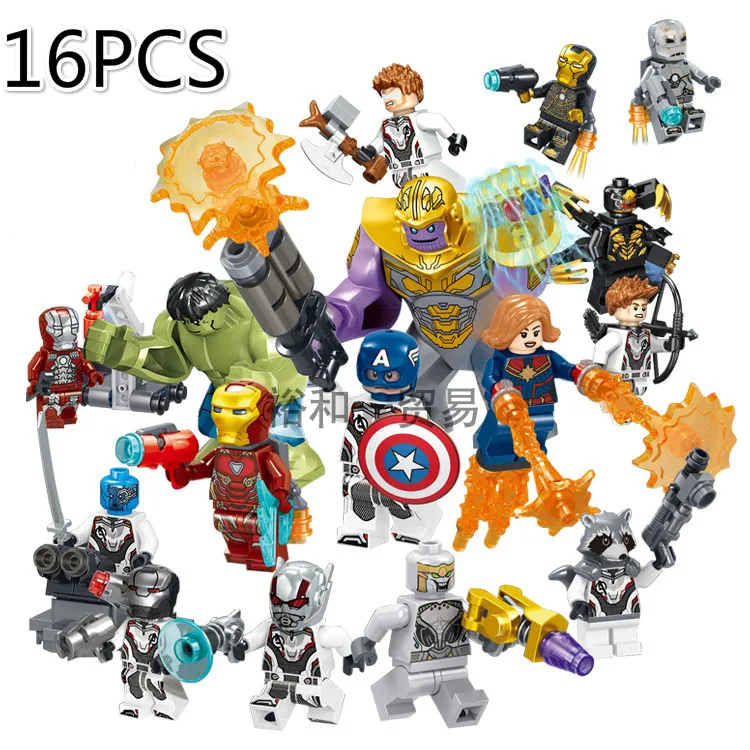 

16Pcs/lot Super Heroes Building Blocks Marvel Avengers 4 Infinity War Machine Figures Iron Man Thanos Endgame Toys
