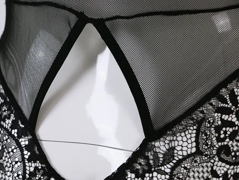 brown bodysuit New Arrival Autumn Women Sexy Deep V-neck Bodycon Romper Transparent Mesh Long Sleeve Jumpsuit See Through Lace Sheer Bodysuits white lace bodysuit