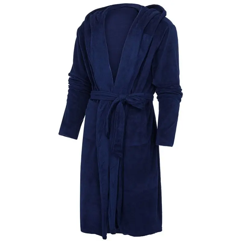 Фланелевый банный халат для женщин и мужчин, одежда для сна на осень и зиму, однотонный плюшевый халат для пар, толстый теплый женский халат с капюшоном - Цвет: DL