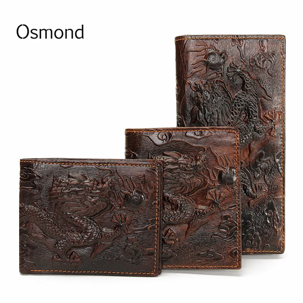 Promo Men's Wallets Short Purse Dragon-Pattern Vintage Unique-Design Genuine-Leather Cardholder LZyyqwO5