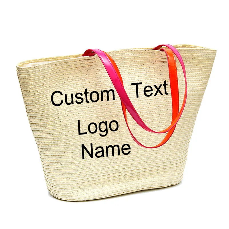 

Embroidery Personalized Custom Text LOGO Bohemian Women 2019 Fashion Summer Beach Bag Handbag Woven Capacity Shoulder Bag