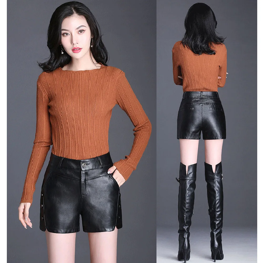 high waisted faux leather shorts plus size