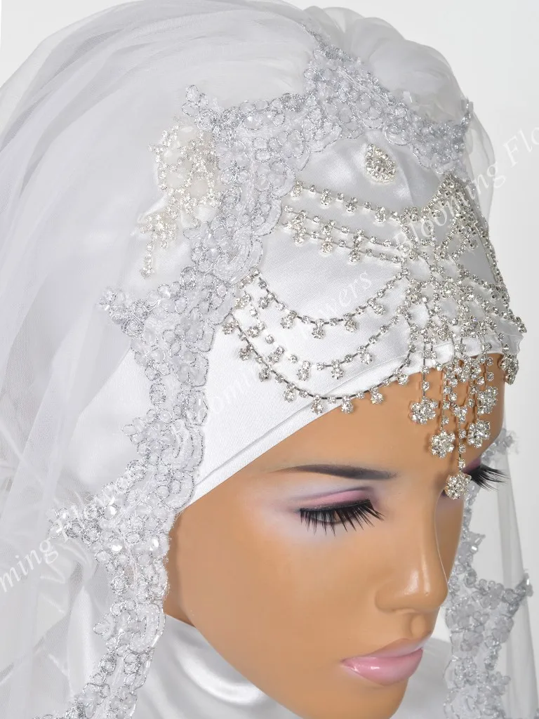 Мусульманский Свадебный хиджаб 2019 Роскошный Кристалл Bling кружевная вуаль химар