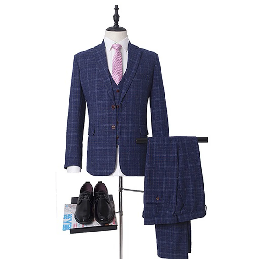 dark blue check coat pant