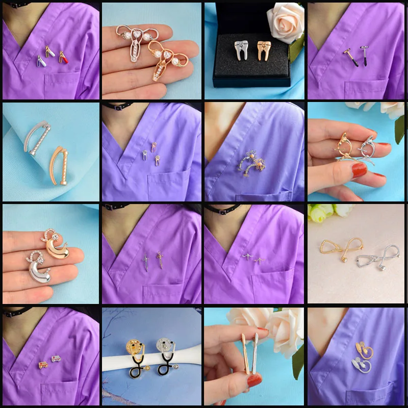 

16 medical syringes medical instruments doctors surgery tool tubes stethoscopes ambulances and other oil brooch shirt badges