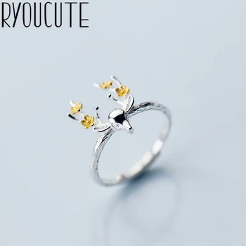 

RYOUCUTE 100% Real Silver Color Jewelry Fashion Big Deer Antlers Rings for Women Bijoux Statement Antique Ring Anillos