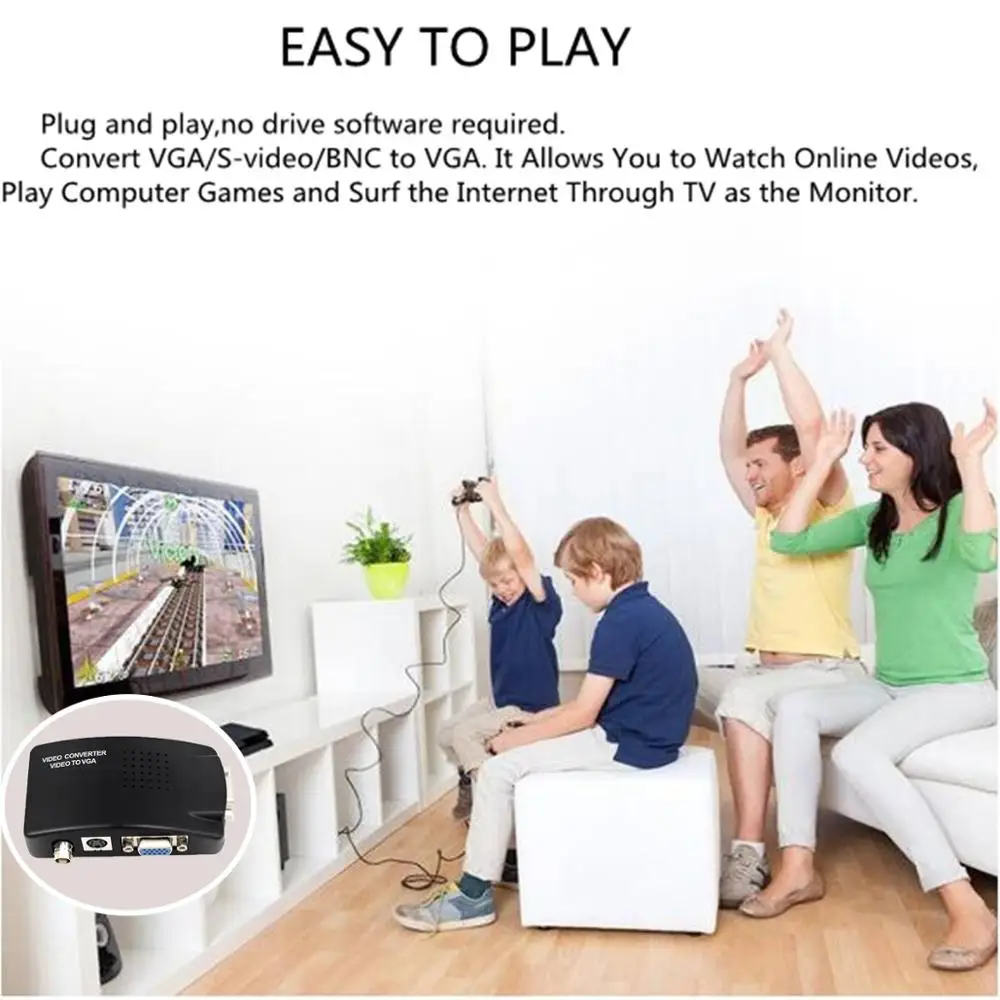 BNC to VGA Converter S-video Video Converter Adapter for PC/Projector/Monitor with dc cable