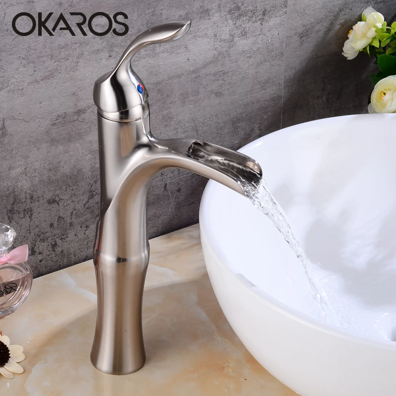 OKAROS классический водопад кран для ванной комнаты краны с никелевым покрытием Латунь Элегантный смеситель для раковины torneira do banheiro