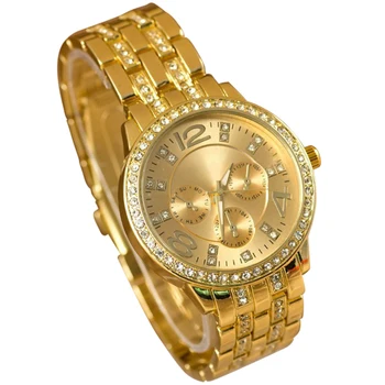 

Practical Exquisite Women Crystal Luxury Quartz Rhinestones Gold Watch
