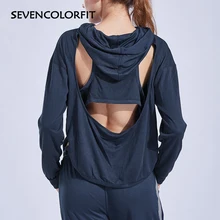 Sevencolorfit Топ для занятий йогой с открытой спиной с длинным рукавом сексуальные Для женщин Спортивная одежда для бега рубашка для женские для фитнеса тренажерный зал спортивные топы