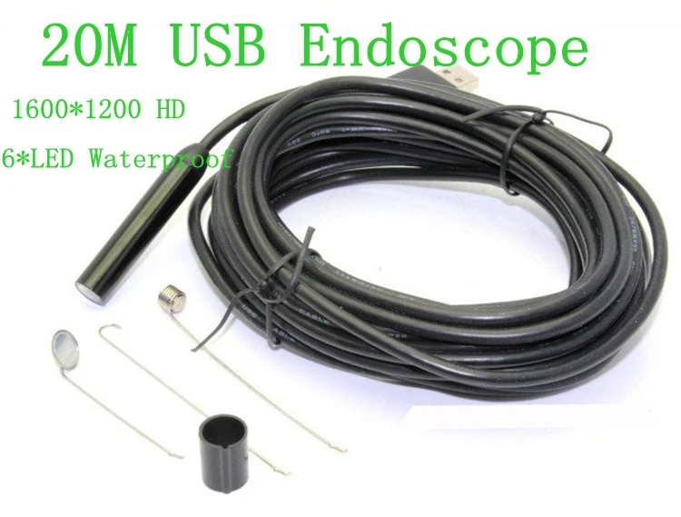 Mini 2MP PAL Pinhole USB endoscopio 6 * LED 1/6 VGA CMOS 1600*1200 HD impermeable 20M 9mm alambre e