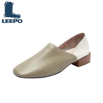 

Womens Loafers Shoes Genuine Leather Shoes Women Off White Square Toe Spring/Autumn Shose Female Comfort Soft Loafers