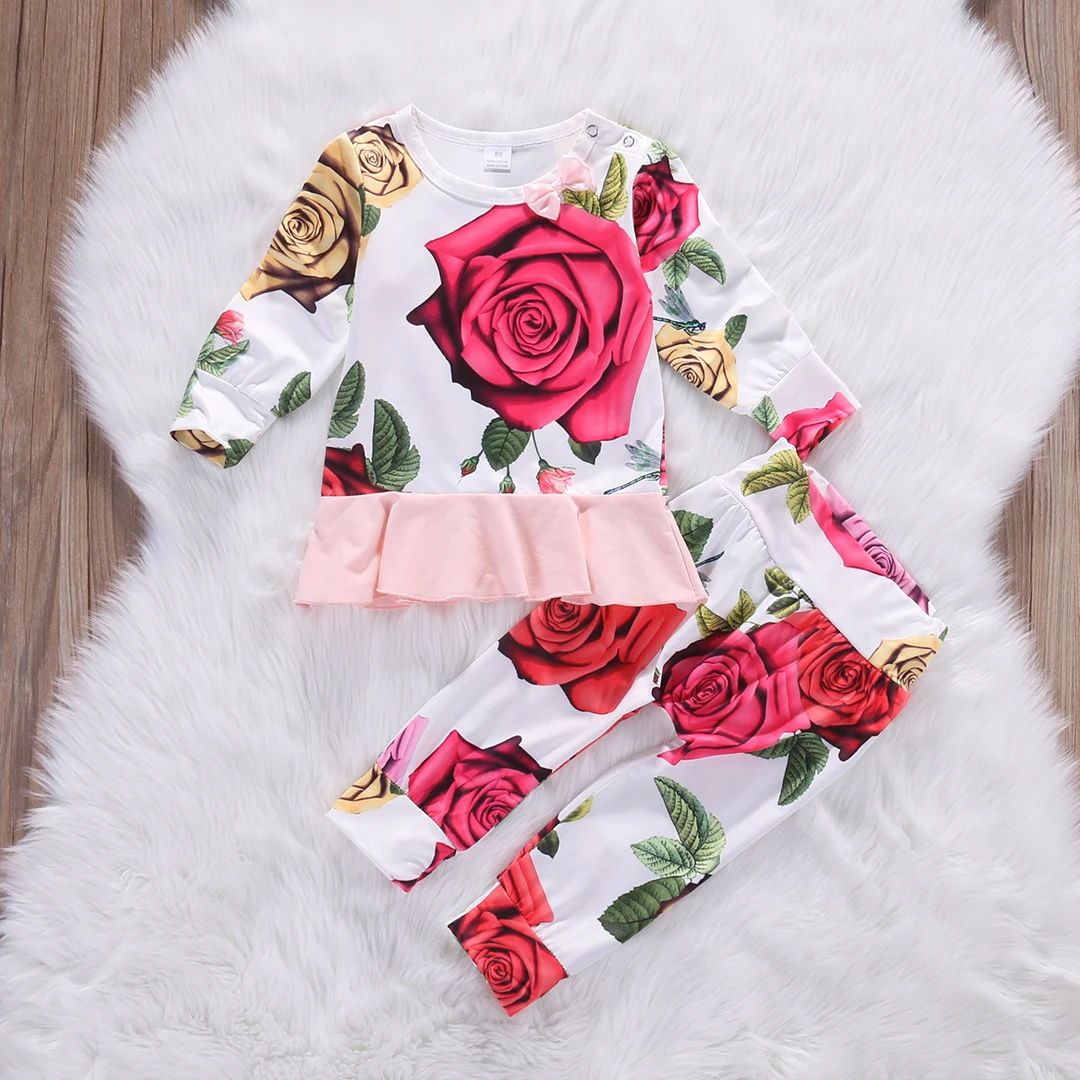 

2pcs suit !! Newborn Infant Baby Girls Clothes long sleeve Tops+Pants Outfits Set