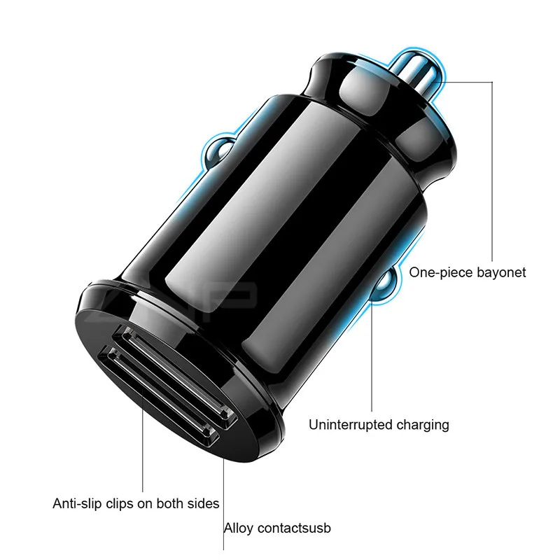 ZNP мини USB Автомобильное зарядное устройство для мобильного телефона планшета gps 3.1A быстрое зарядное устройство автомобильное зарядное устройство двойной USB автомобильный адаптер зарядного устройства для телефона в автомобиле