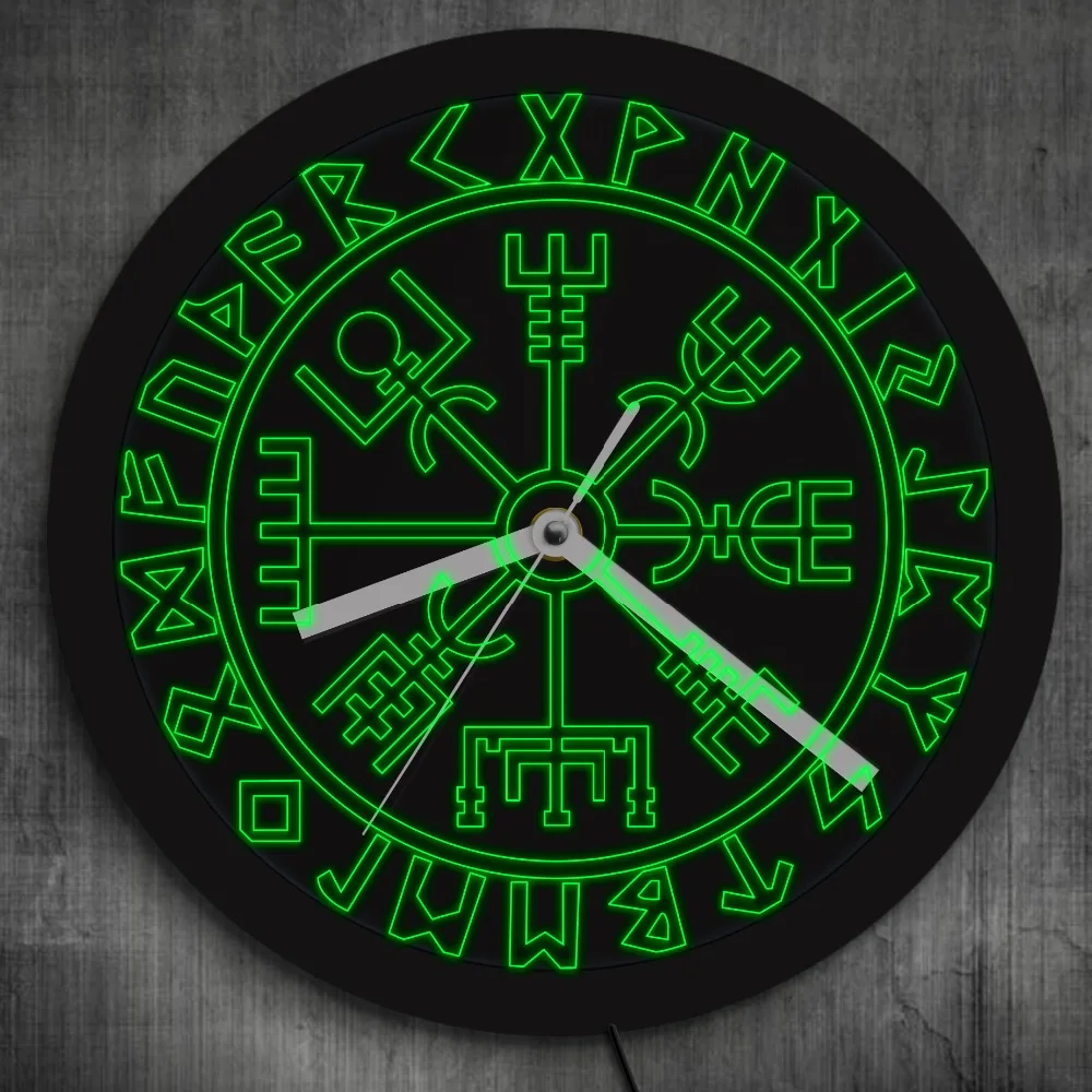 1Piece Vikings Symbol Runes LED Wall Clock Vintage Neon Clocks Color