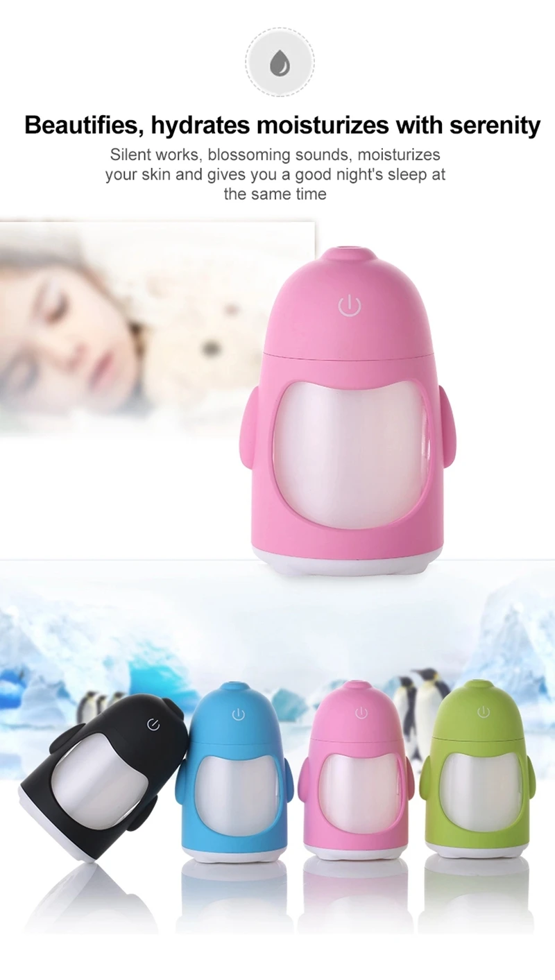 Mini Penguin Humidifier Colorful Night Lights Home Mini Silent Humidifier Anti-dry