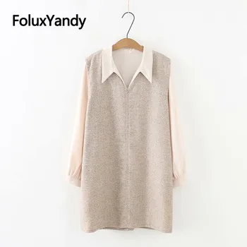 

Casual Autumn Women's Sets Turn-down Collar Long Sleeve Blouse Shirt V-neck Long Vests Plus Size XXXL 4XL KKFY3003