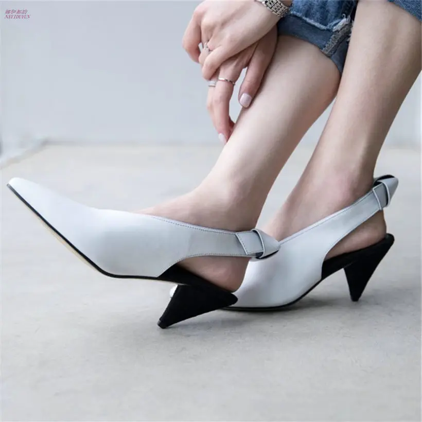 

NAYIDUYUN Women Cow Leather Spike High Heels Roman Gladiator Sandals Back Strap Pointed Toe Party Pumps Summer Wedding Shoes