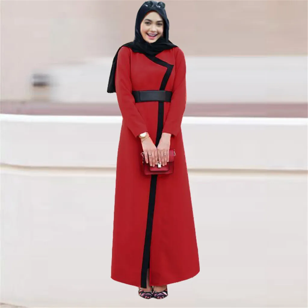 Женские мусульманские платья сплошной цвет длинным рукавом мусульманская одежда для Дубай Для женщин открытым Кафтан Абая, для мусульман