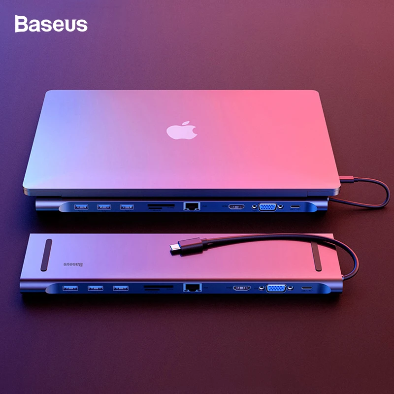 

Baseus USB C HUB All in One Type C to HDMI VGA RJ45 SD/TF Card Reader Audio Converter USB Splitter For Macbook Pro USB-C 3.0 HUB