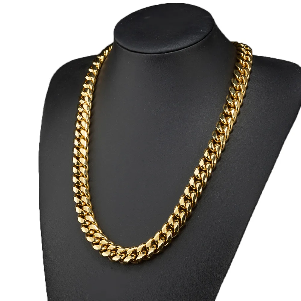 14mm Cool Heavy Dragon Lock Clap Gold Tone Miami Cuban Link Chain Stainless Steel Necklace Or Bracelet For Mens Jewelry 7-40inch | Украшения