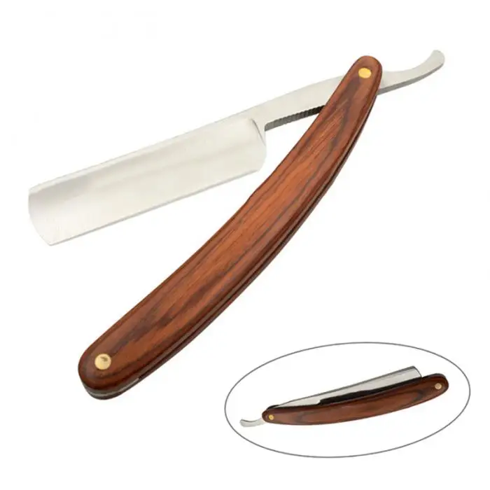 Для мужчин ручной бритва для бороды, Нержавеющая сталь прямолинейной обработки стекла лезвие, с деревянной ручкой складной бритья