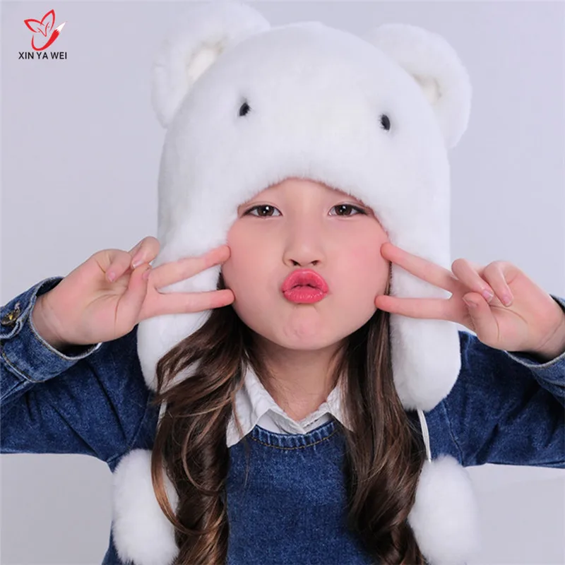 

Winter Real Fur Kid Rabbit Fur Hat 2018 Children Fashion Warm Fur Girls Boys Hats Russia Ear Muffs Hat New Listing L#175