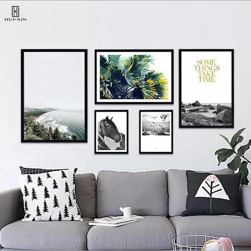 

Nordic Animal Plants Seascape Prints On Canvas Pictures Green Leaf Wall Decorative Lovely Horse Art Paintings For Home Decors