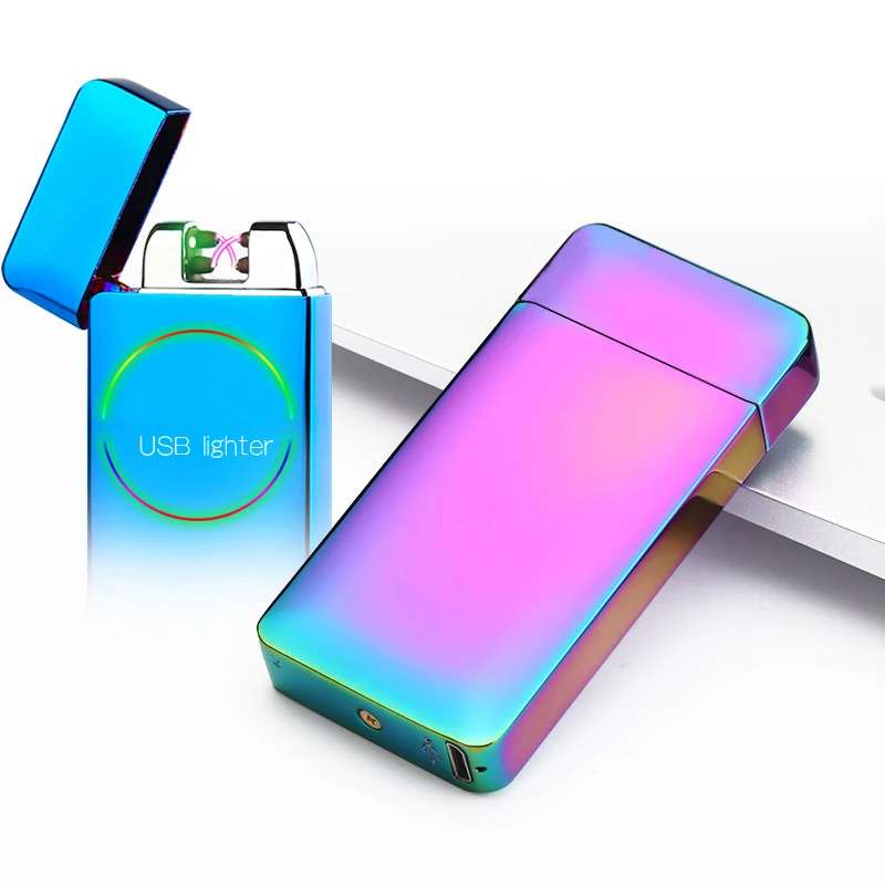 

High Quality Windproof Lighter Creative Metal USB Charging Electric Double Arc Electric Iduction Pulse Lighter Cigarette Lighter