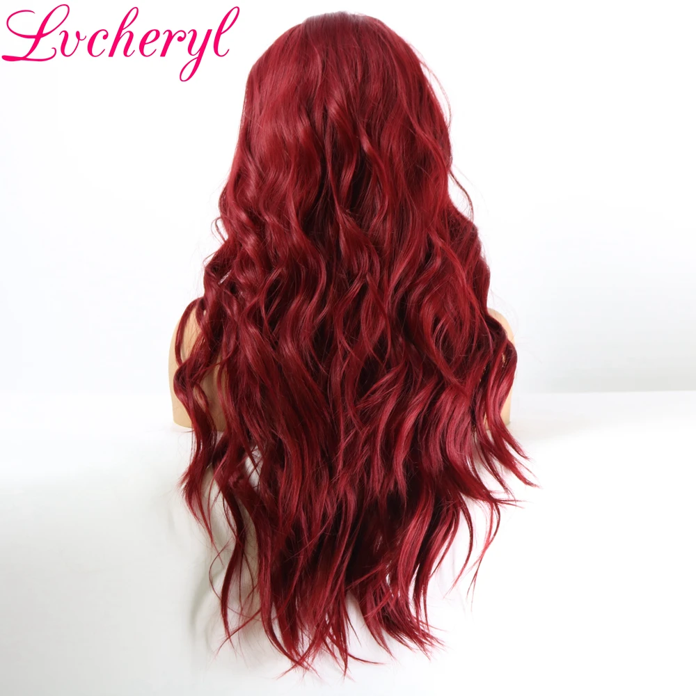 Lvcheryl Мода красного цвета естественная волна Макияж Волосы перетащите queen парики бесклеевого синтетический Синтетические волосы на кружеве парики для Для женщин вечерние парики