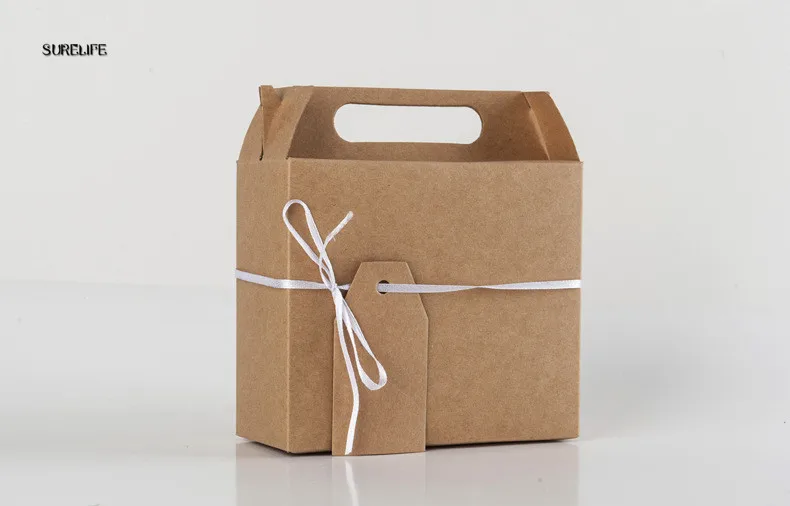 20 шт., европейская Подарочная коробка из крафт-бумаги, упаковочная коробка для свадебного конфетного торта, портативный чехол, большой размер, 14,5x6,5x16 см, с карточкой и лентой