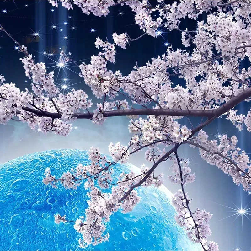 Custom Mural Wall Paper Moon Cherry Blossom Tree Nature Landscape Wall Painting Living Room Bedroom Photo Wallpaper Home Decor