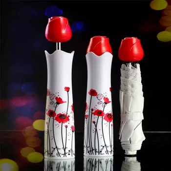 

Perfume Rose Flower Vase Shaped Umbrella Outdoor Travel Portable Rain Sun Umbrella Wine Bottle Umbrellas Folding Umbrellas