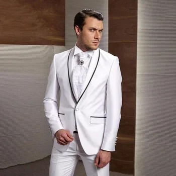

Mens Suits with Pants White Wedding Suits Groom Tuxedos 2 Pieces Jacket+Pants Best Man Groomsmen Suits for Party