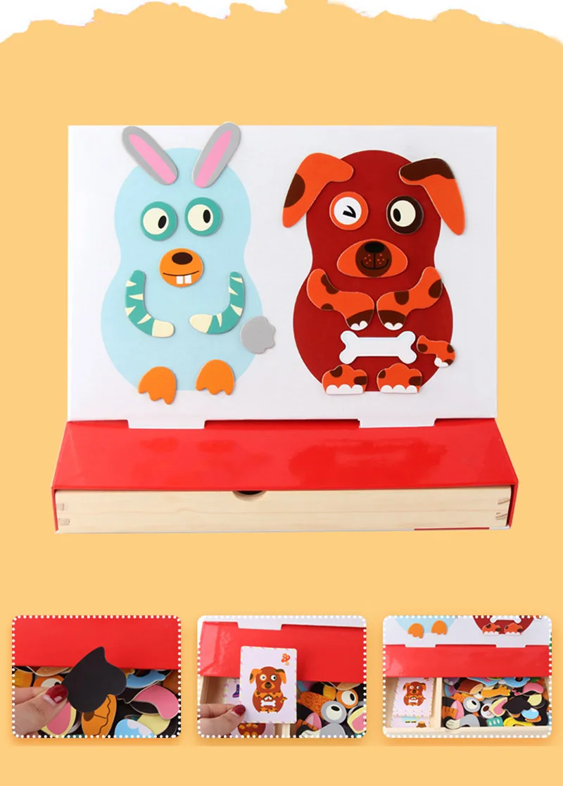 DDWE Kids деревянные животные, меняющие Магнитные Головоломки, обучение рисованию доски 3D головоломки, детские игрушки для детского подарка на день