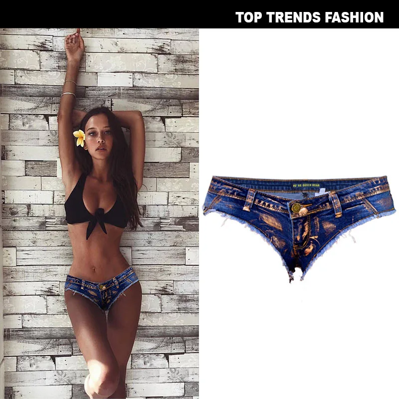 New summer beach sexy hot low waist Hot stamping women's denim shorts