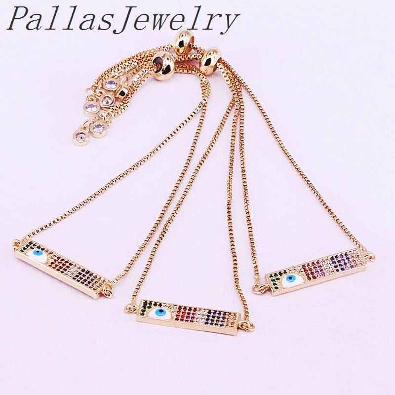 

10Pcs Charm Multi Rainbow Zirconia Rectangle Connector with Gold Slide Chain Bracelets