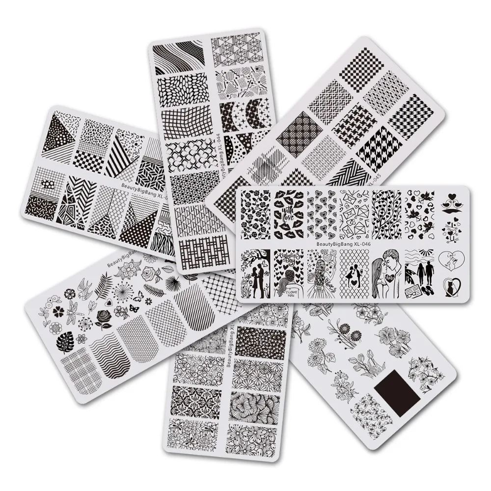 BeautyBigBang Stamping Plates Set 7 PCS XL-040-046 Different Flower Geometry Image Nail Art Stamping Plates Stencil Mold Set