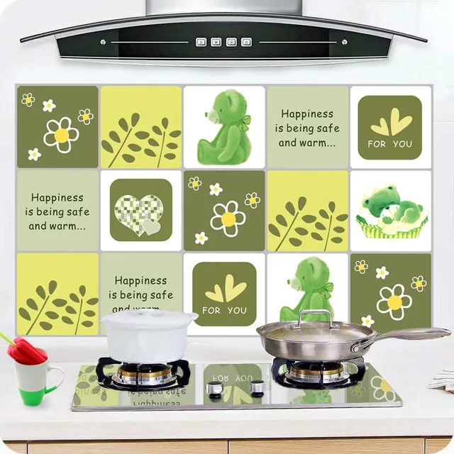 Lucu Beruang Ubin Dinding Stiker Dapur Minyak Tahan Panas Lucu Beruang Ubin Dinding Stiker Dapur Minyak Tahan Panas Perlindungan Decals Dekorasi Rumah