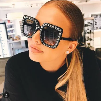 

Brand Designer Ladies Oversized Square Women Sunglasses Women Diamond Frame Mirror Glasses Female Goggle Safety Eyewear