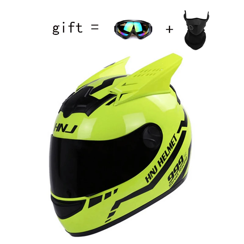 

Lovely Cartoon Ears Automobile Race Antifog Full Face Helmet Motorcycle Helmet for Men & Women Helmet for Cruisers Sports Street