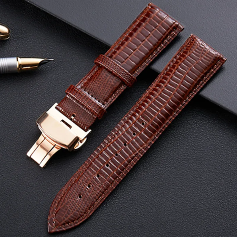 

Genuine Leather bracelet Lizard leather watchband Round grain wristwatches band watch strap 12 14 16 18 20 22mm butterfly clasp