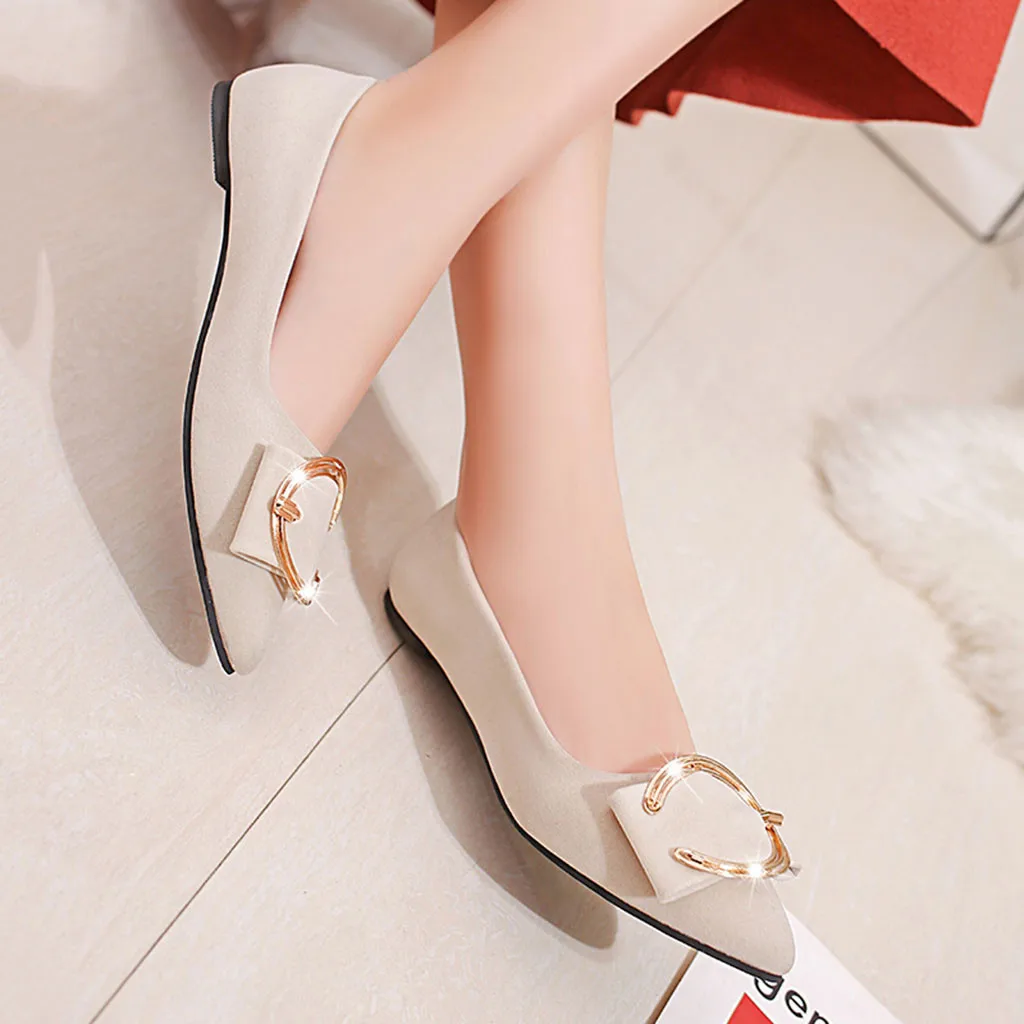 Oisifs Beige Métal Bouton noir D'été En Pointu Occasionnels Solide De Plates Printemps Confortables Talon Muqgew Femmes 13 Bout Chaussures rose marron Simples Plat xpw07Hqqz