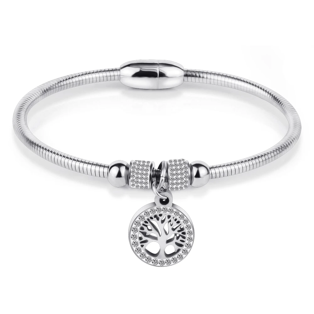 Hollow Tree Flower Bracelets for Women Stainless Steel Crystal Charm Bracelets Magnet Bangles Jewelry bangle bracelet crystal bracelets